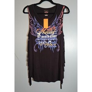 Harley-Davidson Women's Road Soul Fringe Tank Top Black Rhinestone Graphic T